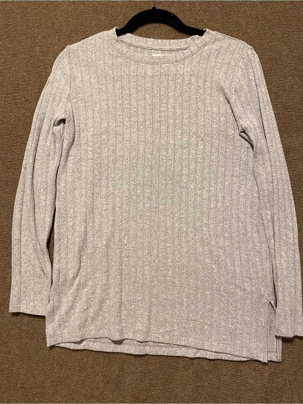 Lou & Grey Ribbed Knit Tunic Top Side Slits Heather Gray Size S